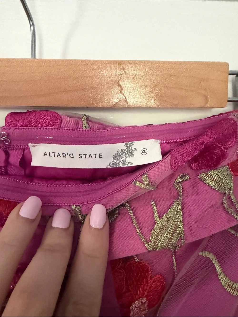 Altar'd State Strapless Hot Pink Floral Appliqué Mini Dress - Picture 5 of 6